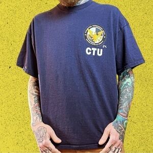 Y2k 24 tv show counter terrorist unit promo t shirt navy yellow mens XXL